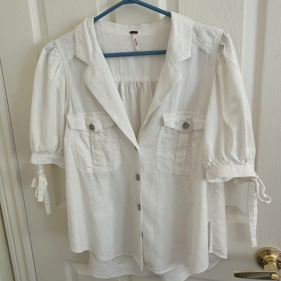 Free People White Safari cotton shirt in medium - Picture 1 of 3
